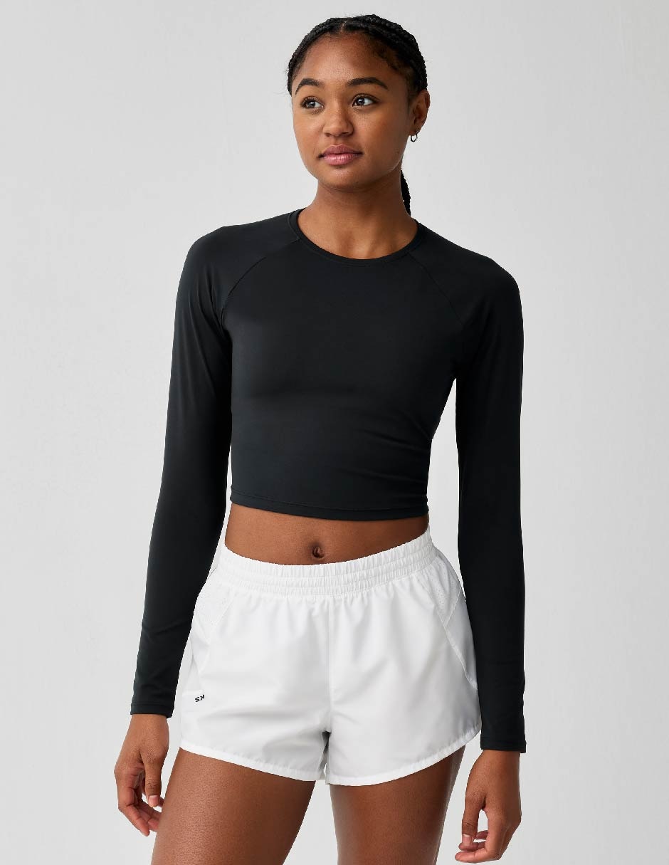 Playera deportiva para correr Luxe Crop Long Sleeve de mujer