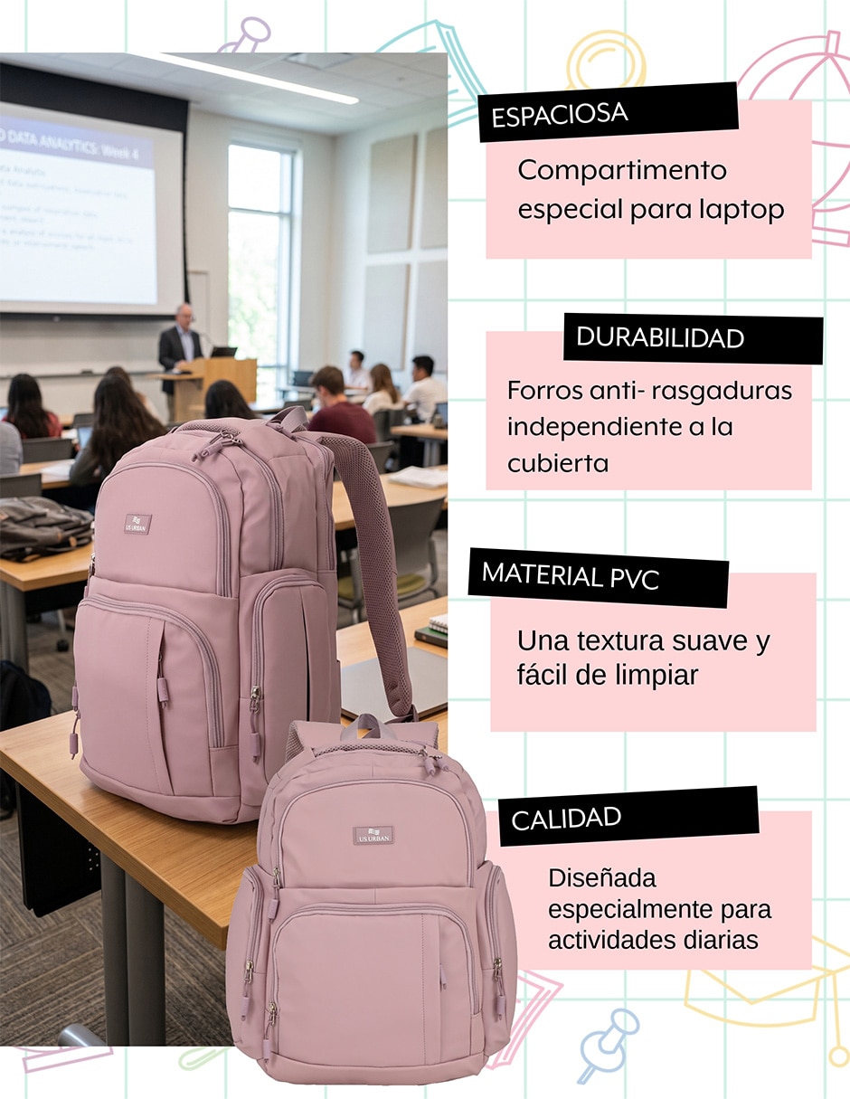 Mochila con portalaptop lisa unisex 4
