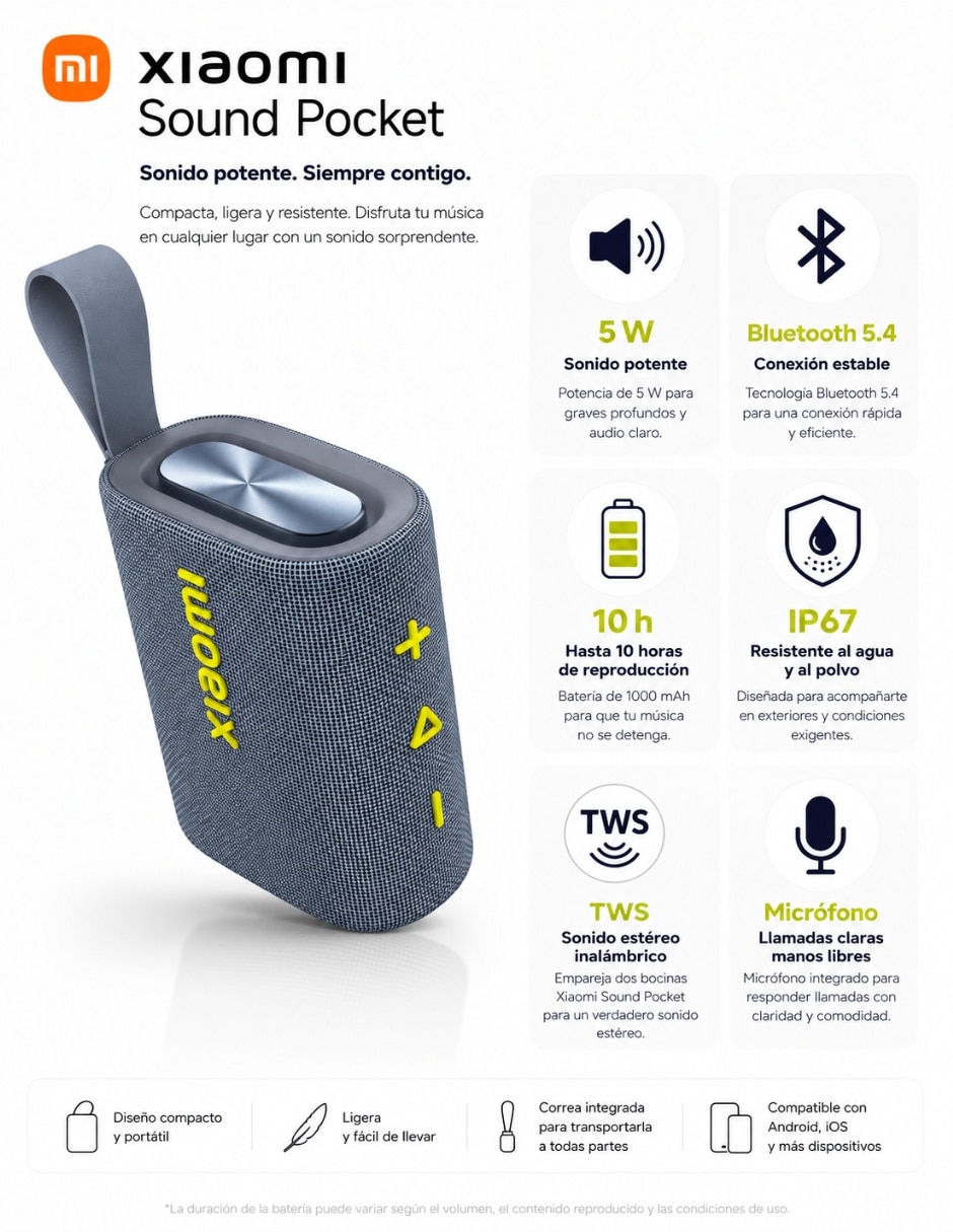 Bocina recargable Sound Pocket Bluetooth 5
