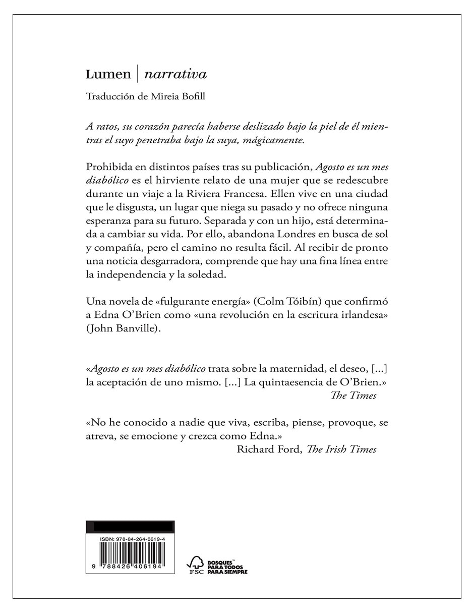 Libro agosto es un mes diabólico - edna o'brien (lumen) novela de edna o'brien 4