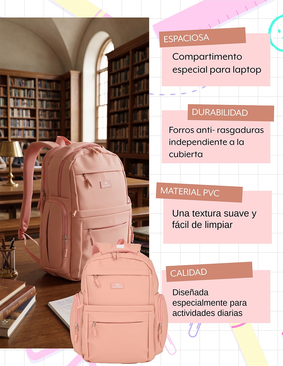 Mochila con portalaptop lisa unisex 4