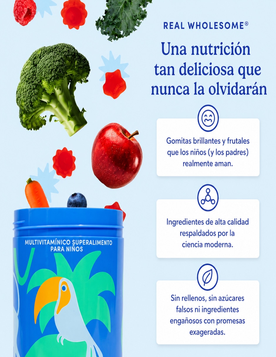 Gomitas multivitamínicas para niños sabor frambuesa de 50 gomas
