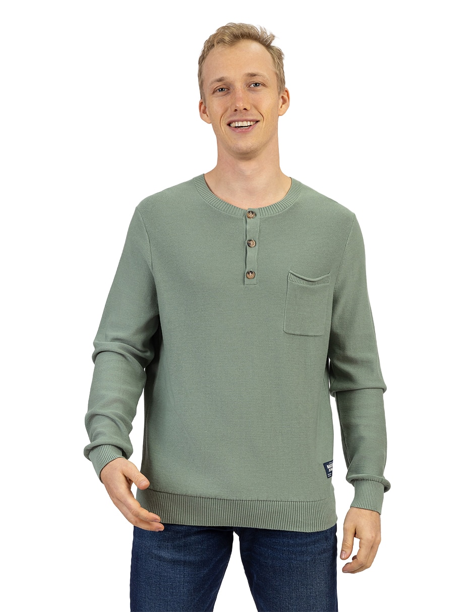 Suéter cuello con botón para hombre