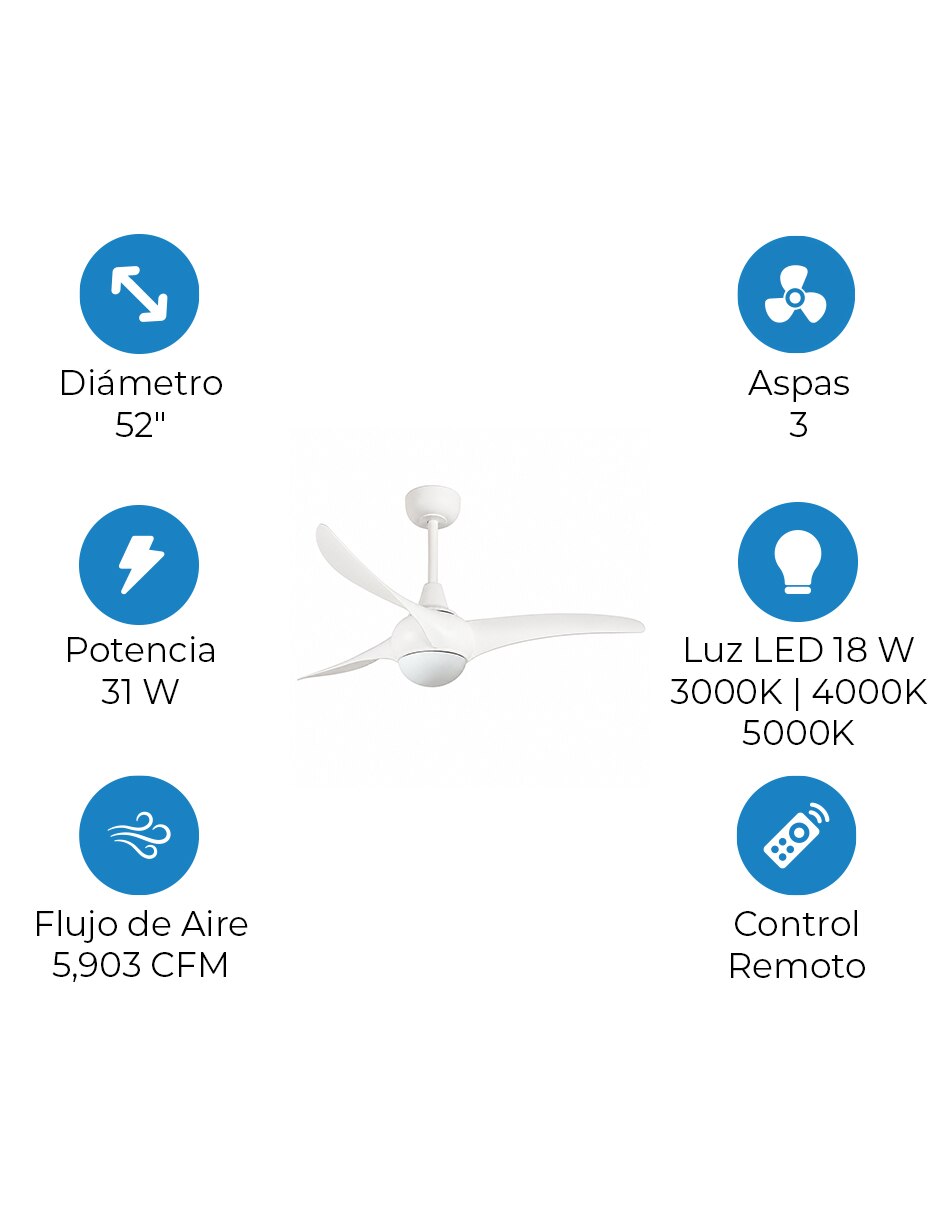 Ventilador de techo con control remoto 6 velocidades