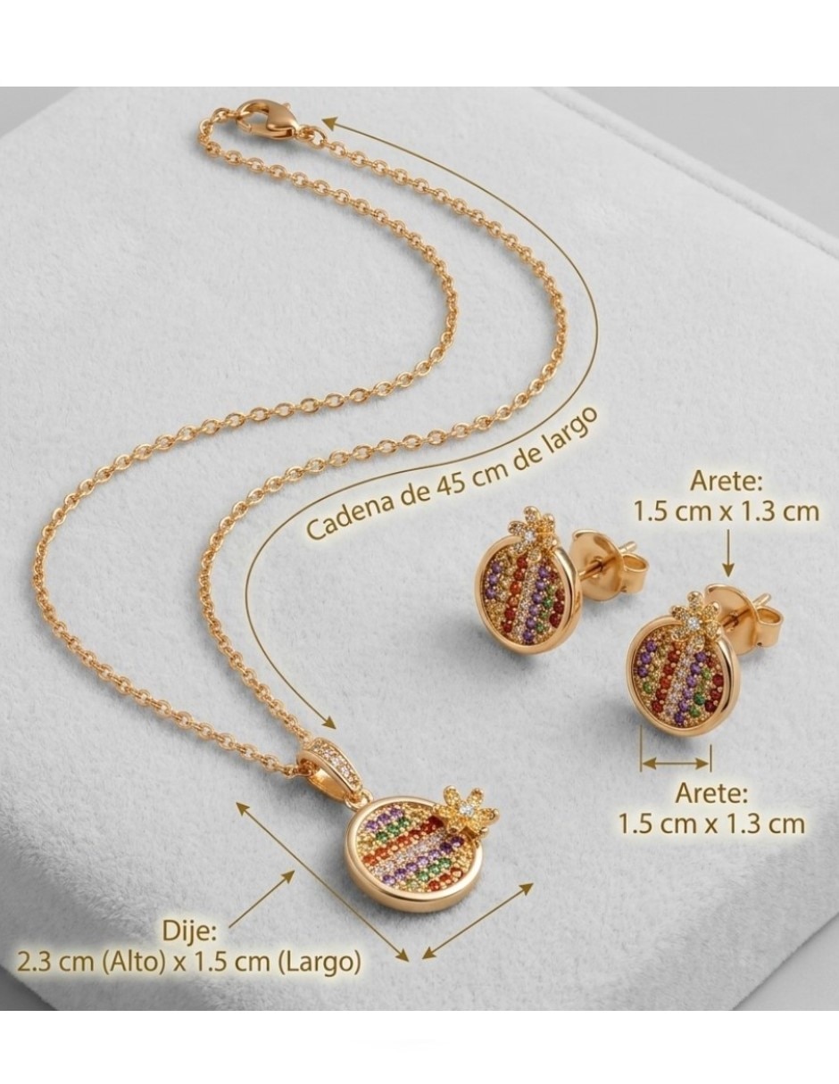 Aretes y collar de oro laminado 14 K zirconia cúbica 6