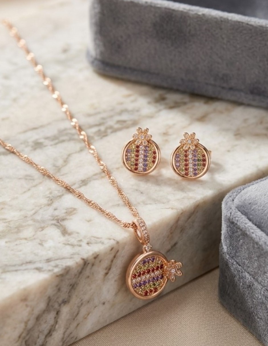 Aretes y collar de oro laminado 14 K zirconia cúbica 3