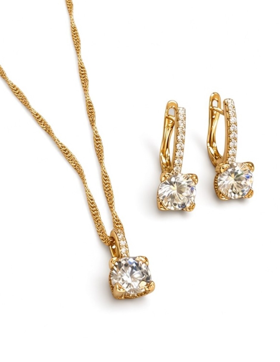 Aretes y collar de oro laminado 14 K zirconia cúbica