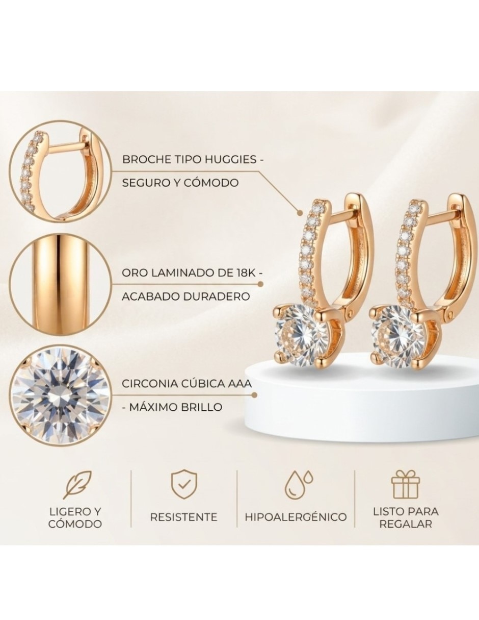 Aretes y collar de oro laminado 14 K zirconia cúbica 2