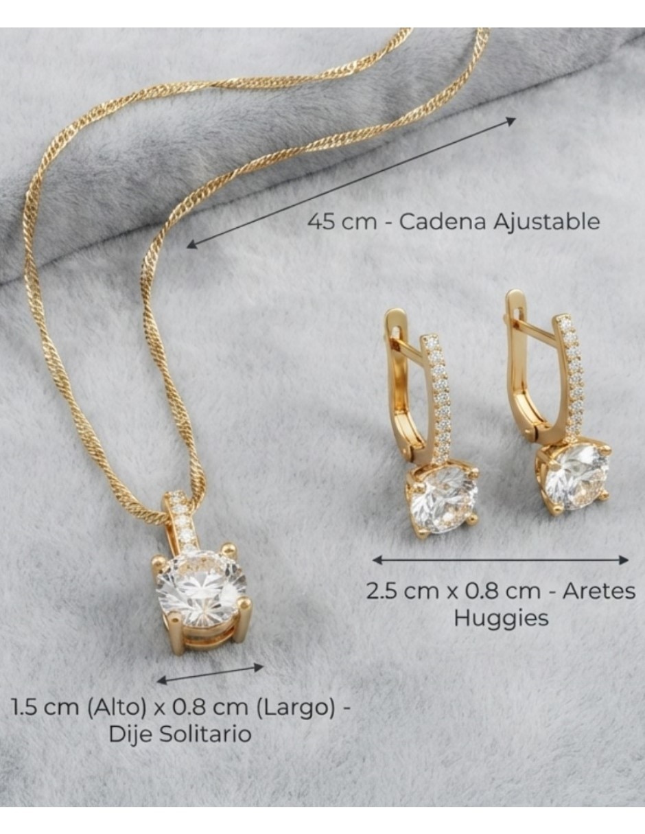 Aretes y collar de oro laminado 14 K zirconia cúbica 6