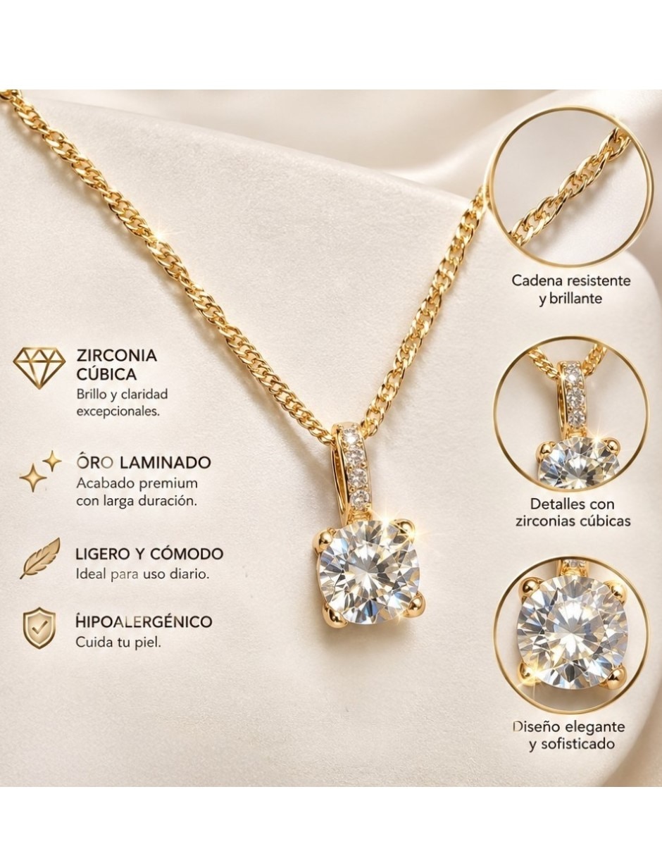 Aretes y collar de oro laminado 14 K zirconia cúbica 3