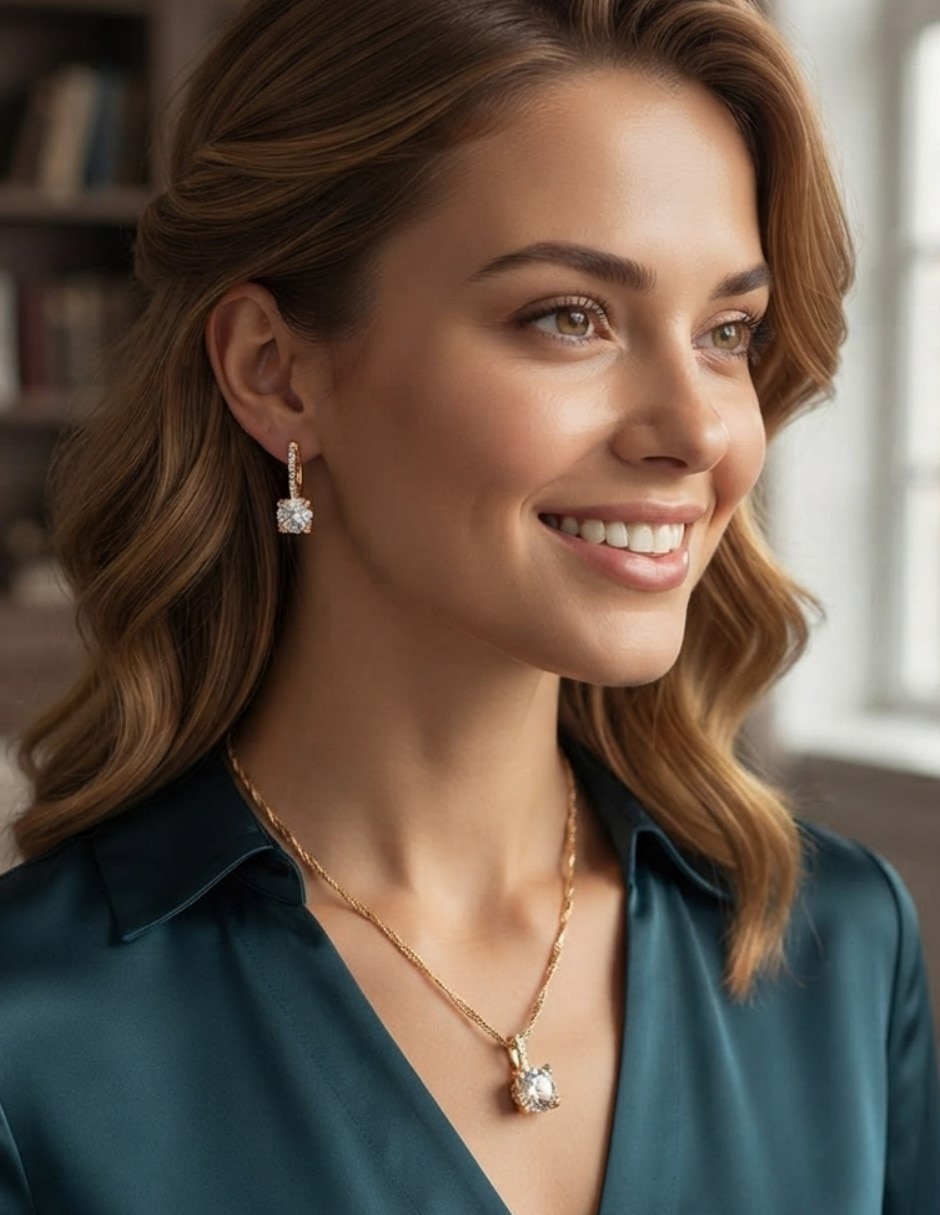 Aretes y collar de oro laminado 14 K zirconia cúbica 5