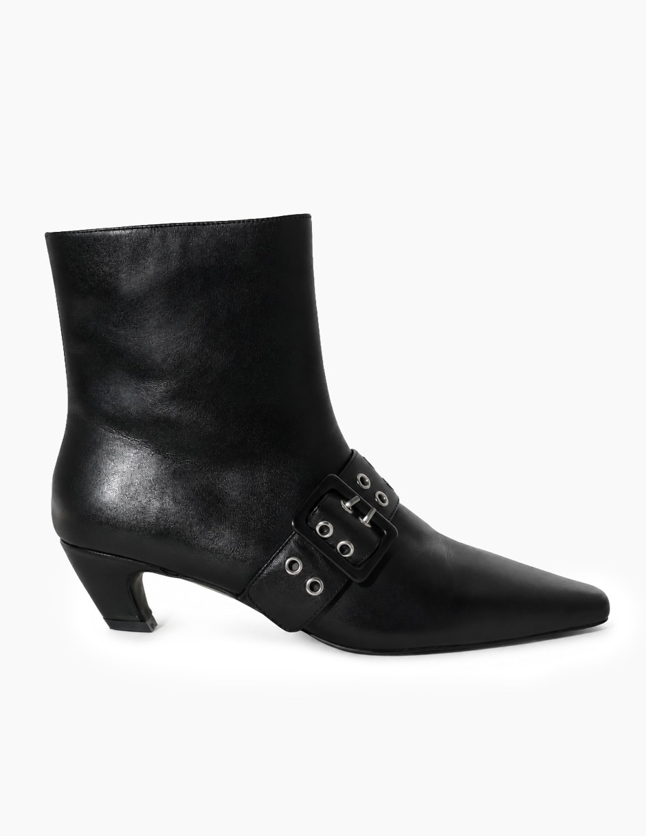 Botín al tobillo boho chic de piel para mujer Botín al tobillo boho chic de piel para mujer