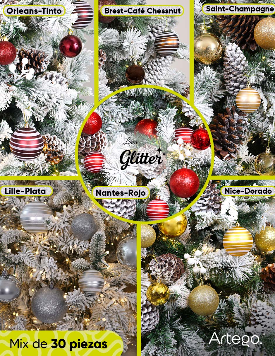 Set de esfera navideña lille plata línea glitter con 30 piezas 3
