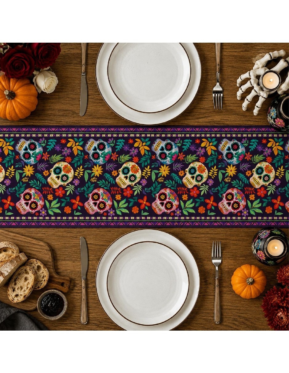 Camino mesa rectangular día de muertos 2