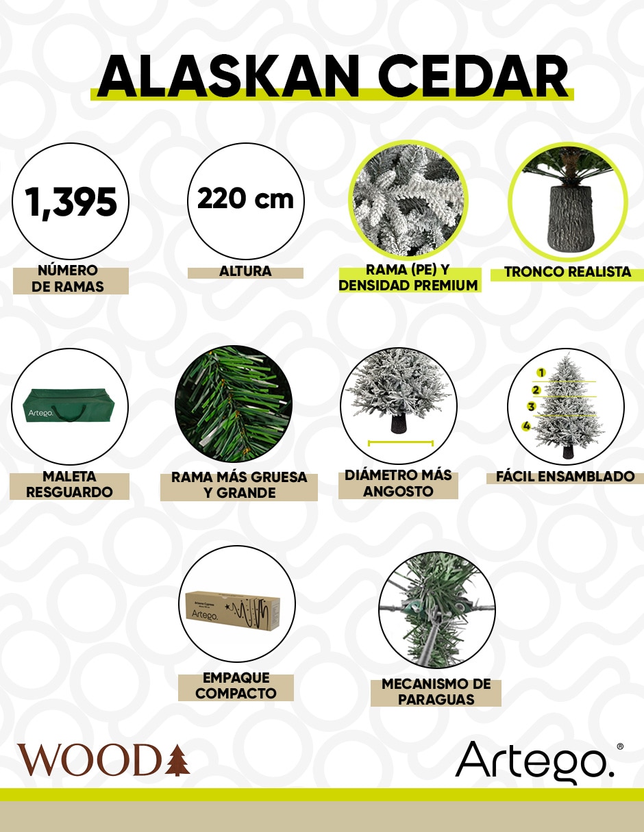 Árbol de navidad alaskan tronco realista de pvc 5