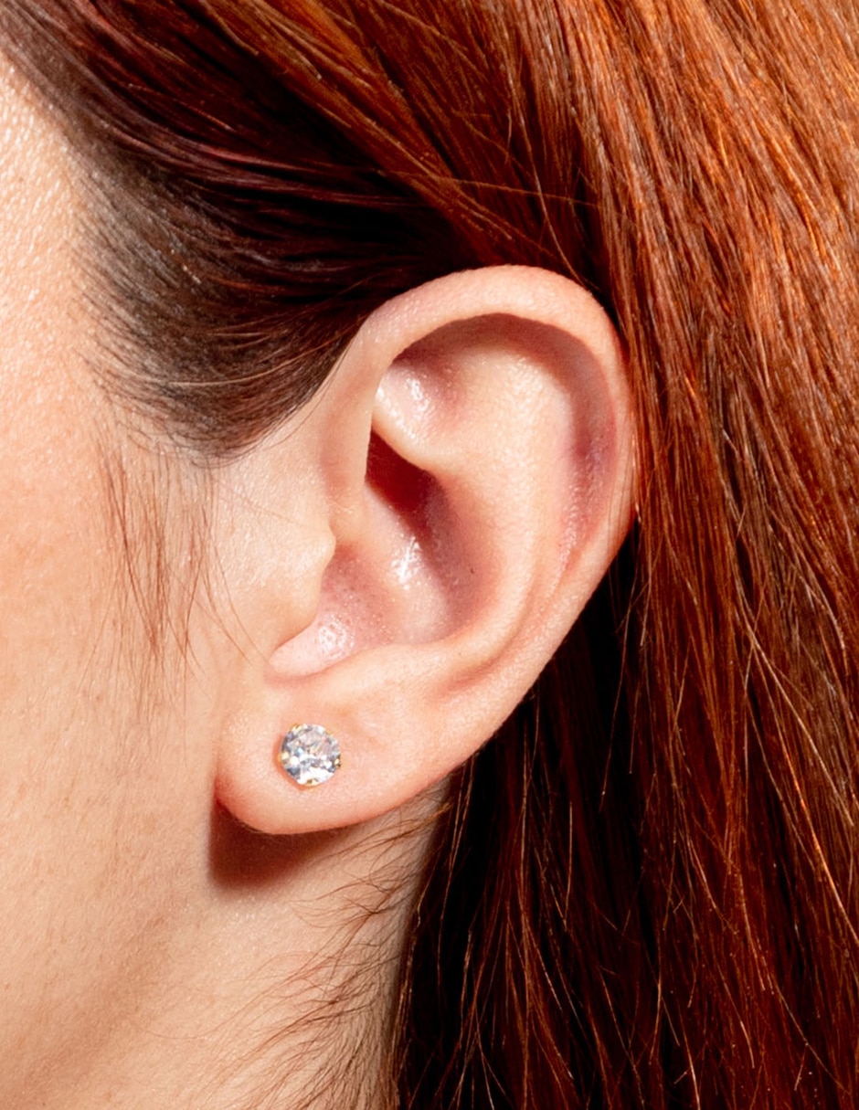 Broqueles de oro 14 k con acabado brillante zirconia
