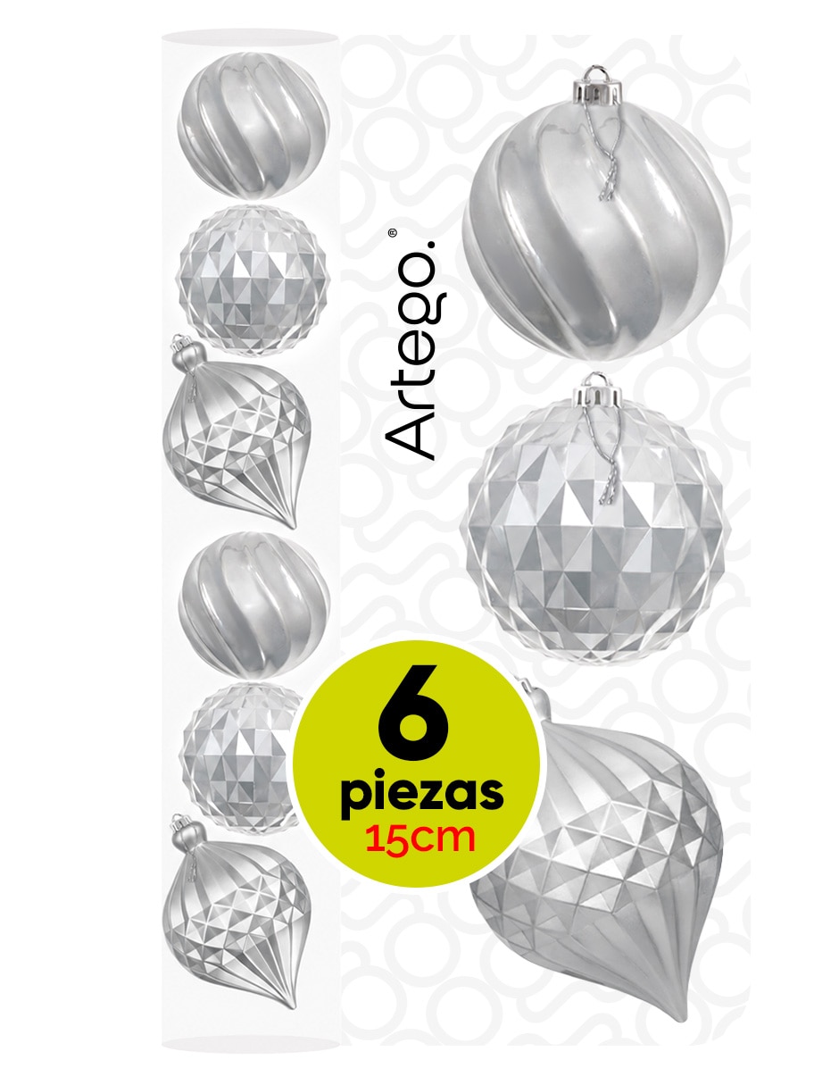 Set de esfera navideña maxi plata línea caramel con 6 piezas Set de esfera navideña maxi plata línea caramel con 6 piezas