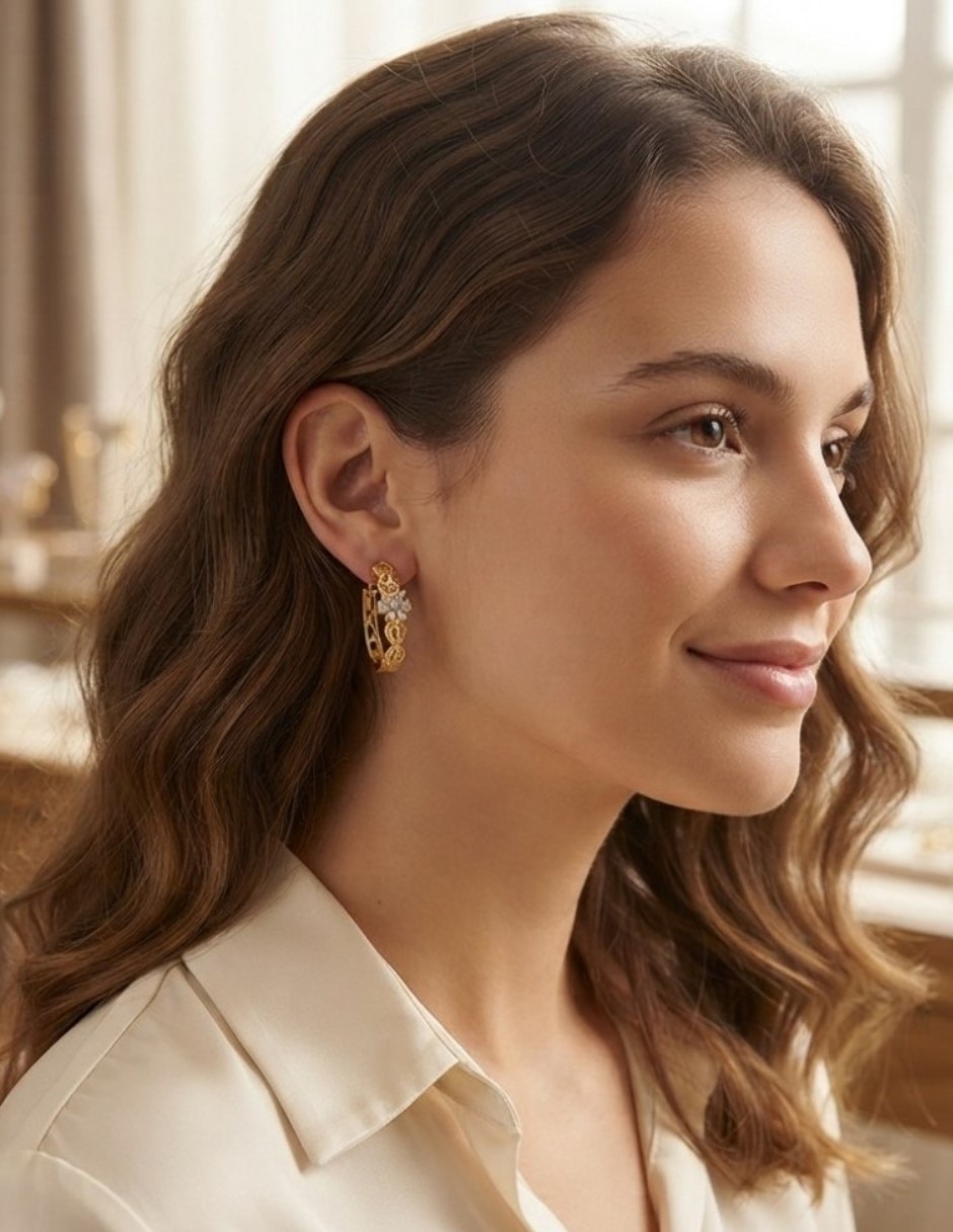 Arracadas elegantes de oro laminado 14 k con acabado brillante zirconia cúbica 3