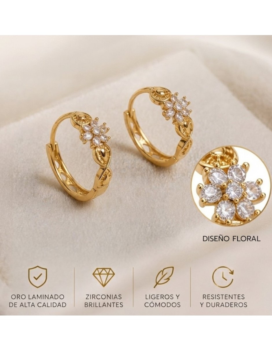 Arracadas elegantes de oro laminado 14 k con acabado brillante zirconia cúbica 2