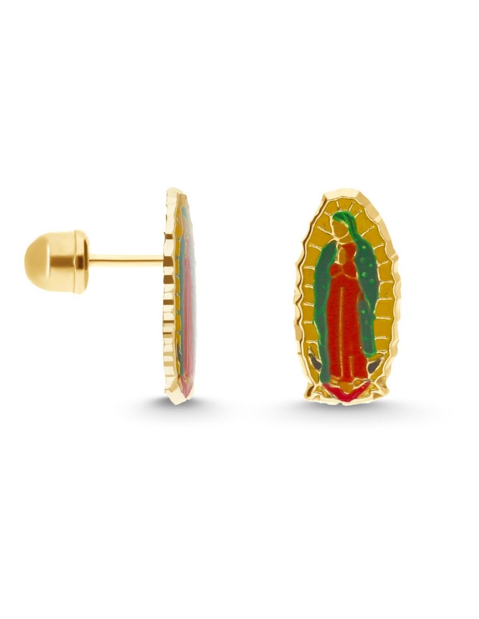 Broqueles virgen de guadalupe de oro 14 k con acabado esmaltado