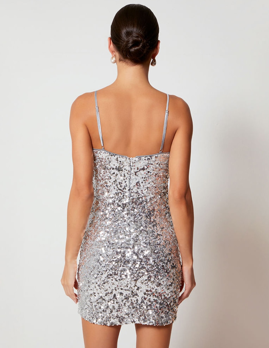 Vestido corto cocktail silver para mujer 3