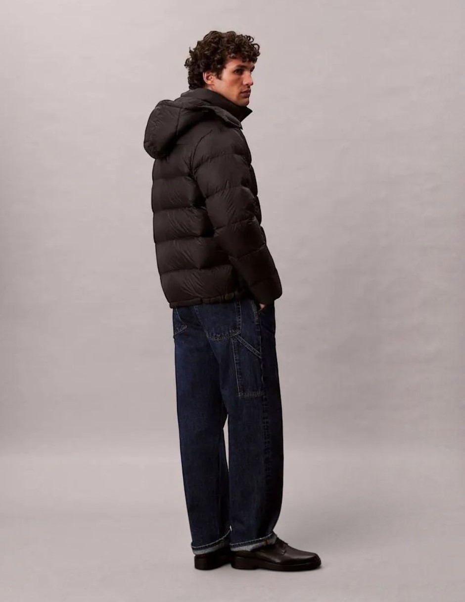 Chamarra acolchada puffer impermeable con capucha y bolsa para hombre