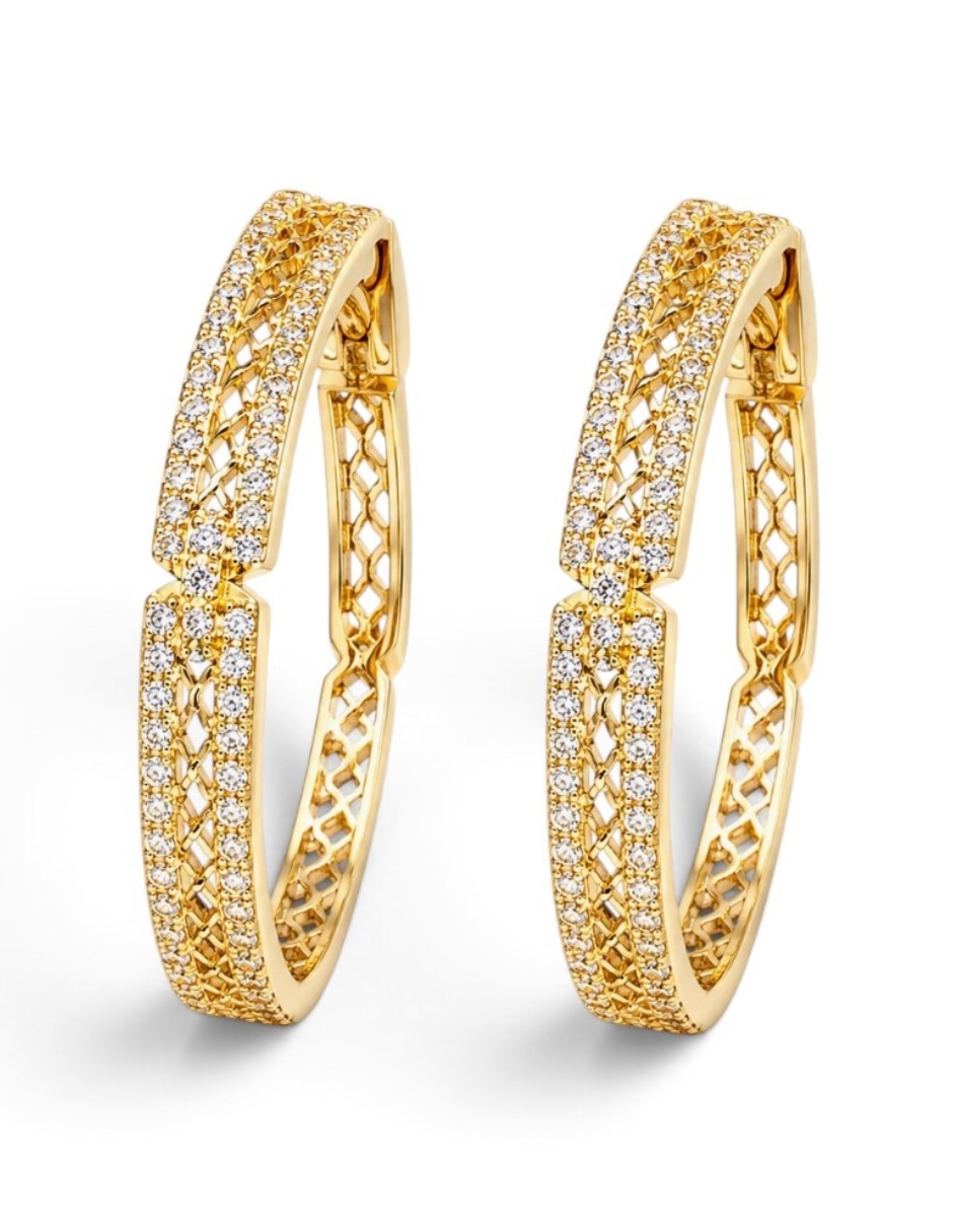 Arracadas elegantes de oro laminado 14 k con acabado brillante zirconia cúbica Arracadas elegantes de oro laminado 14 k con acabado brillante zirconia cúbica