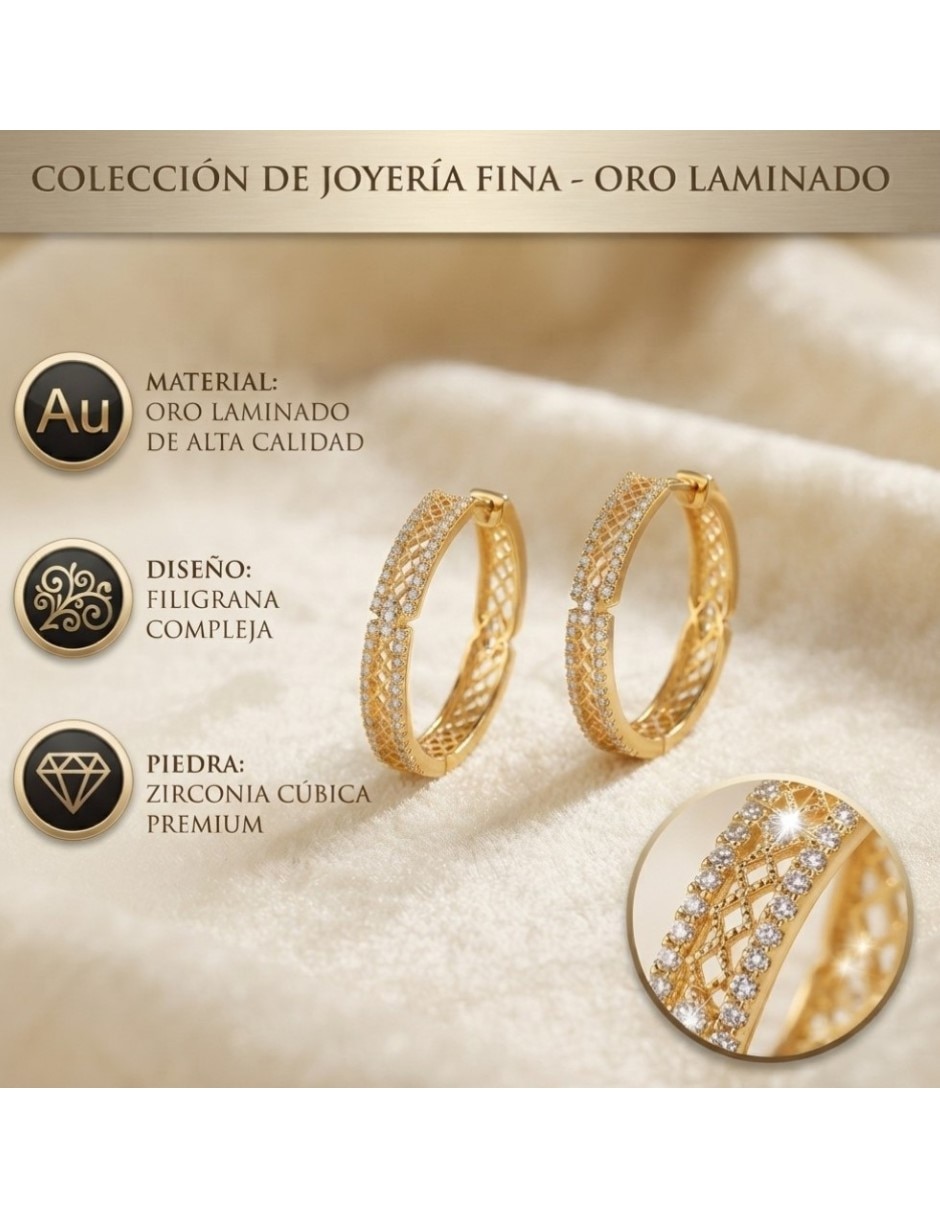 Arracadas elegantes de oro laminado 14 k con acabado brillante zirconia cúbica 4