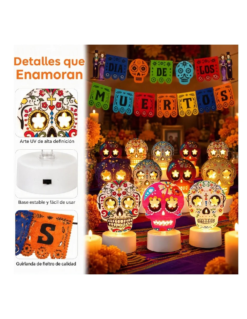 Set de vela led de calavera día de muertos de plástico 2