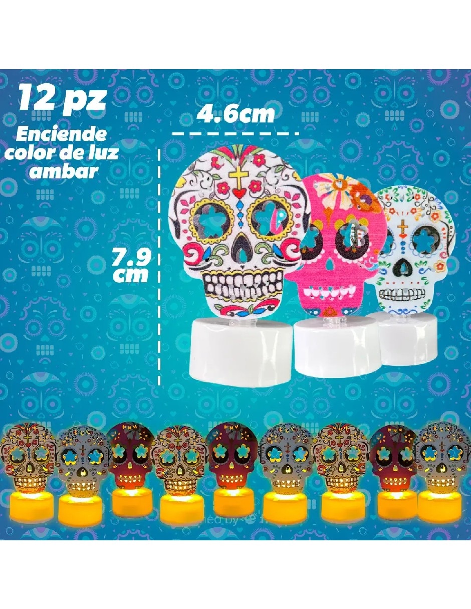Set de vela led de calavera día de muertos de plástico 5