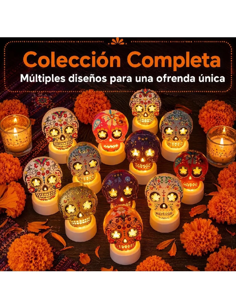 Set de vela led de calavera día de muertos de plástico 3