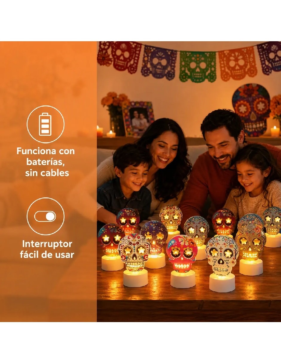 Set de vela led de calavera día de muertos de plástico 4
