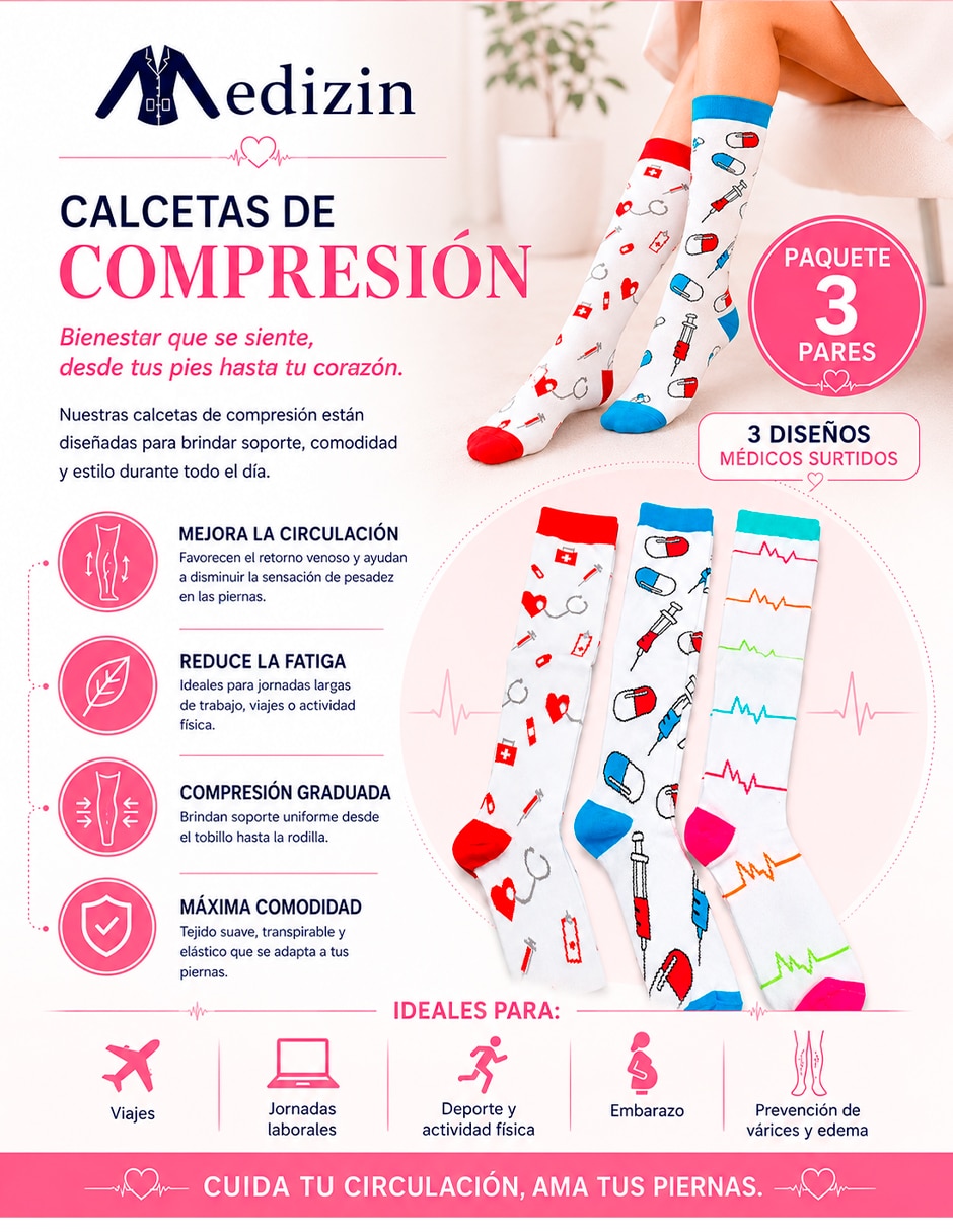 Calceta compresión para mujer 3 pares 2
