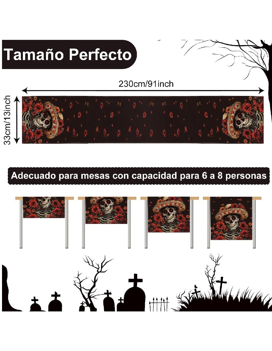 Camino mesa rectangular día de muertos 5