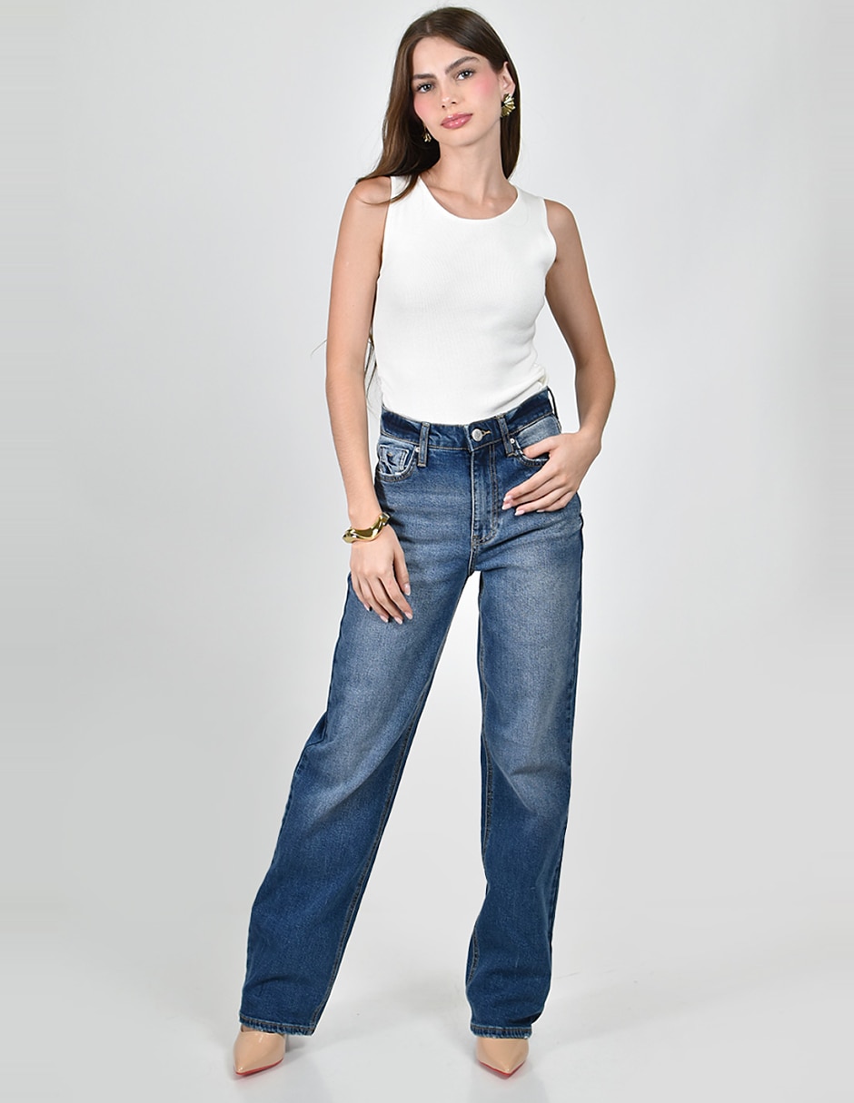 Jeans wide leg cintura alta para mujer 2