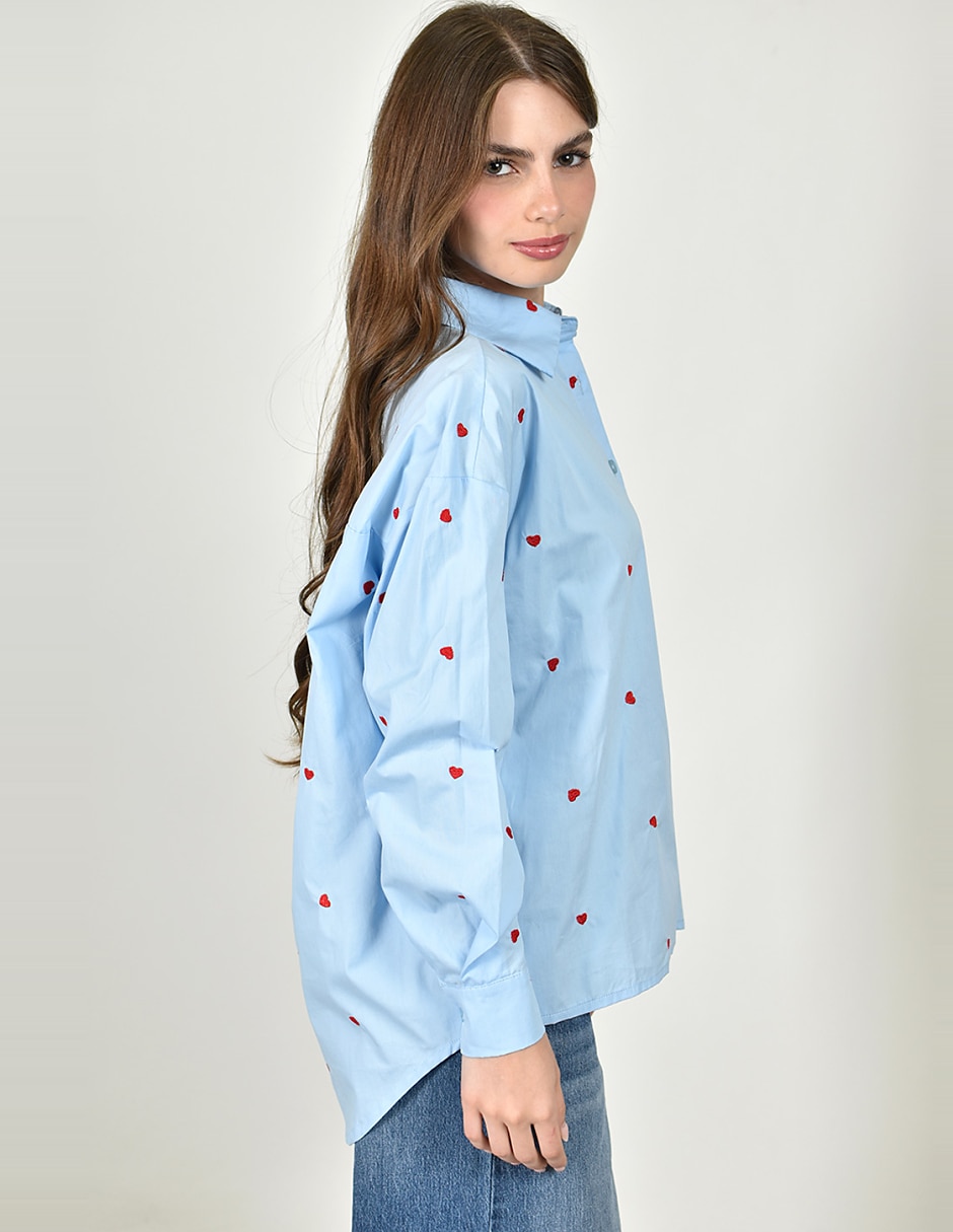 Camisa roman fashion de algodón manga larga para mujer