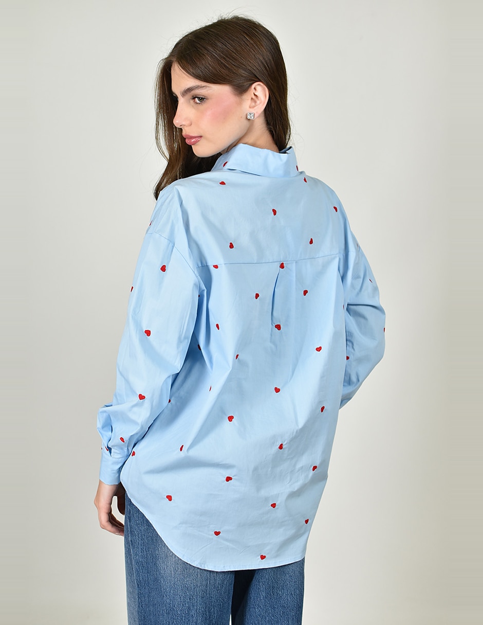 Camisa roman fashion de algodón manga larga para mujer