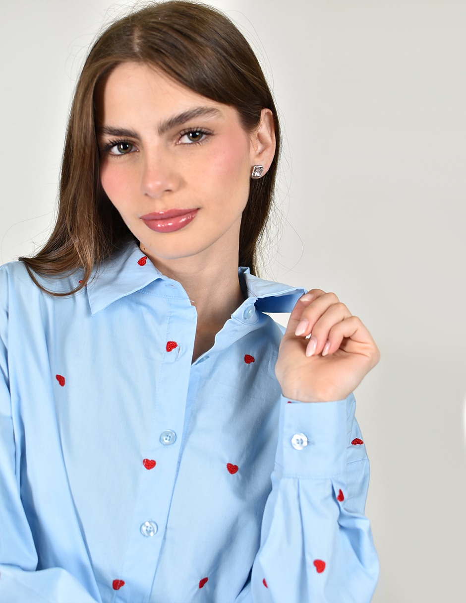 Camisa roman fashion de algodón manga larga para mujer