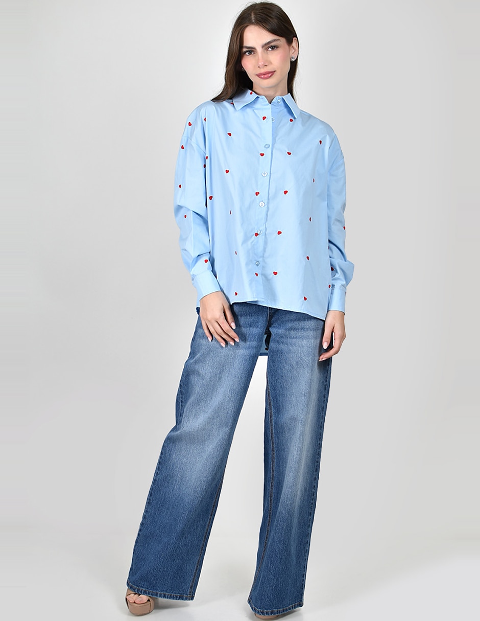 Camisa roman fashion de algodón manga larga para mujer