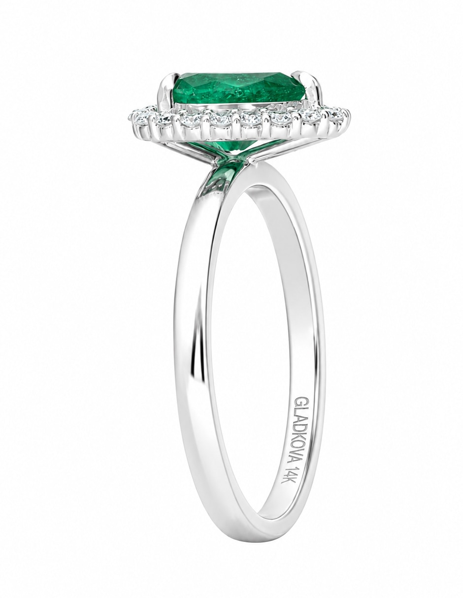 Anillo 14 k de oro blanco esmeralda y diamante brillante 5