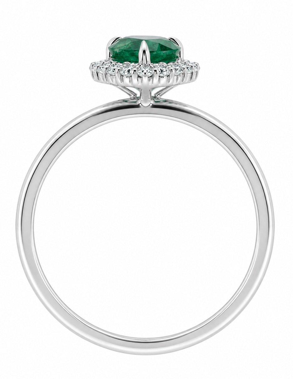 Anillo 14 k de oro blanco esmeralda y diamante brillante