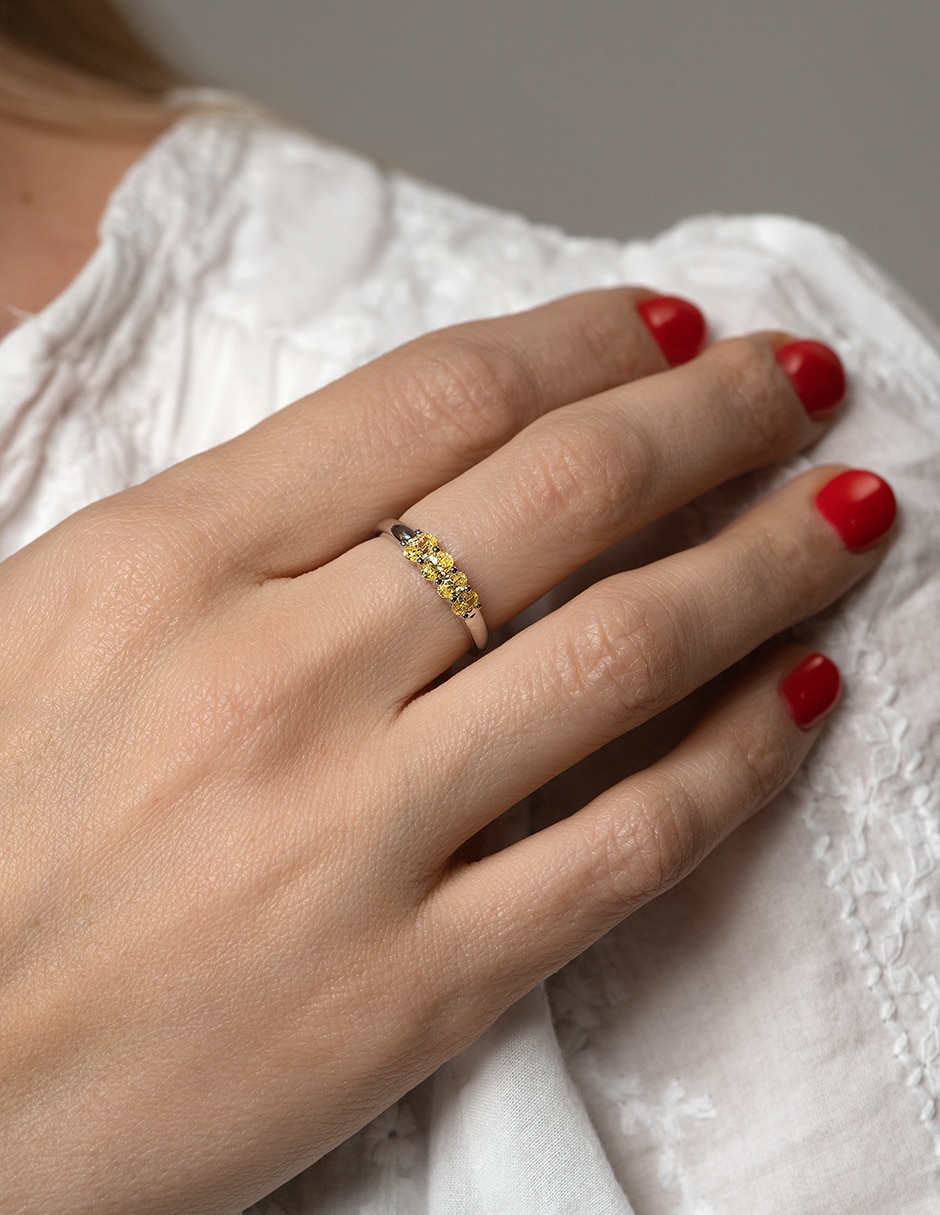 Anillo 14 k de oro blanco diamante brillante