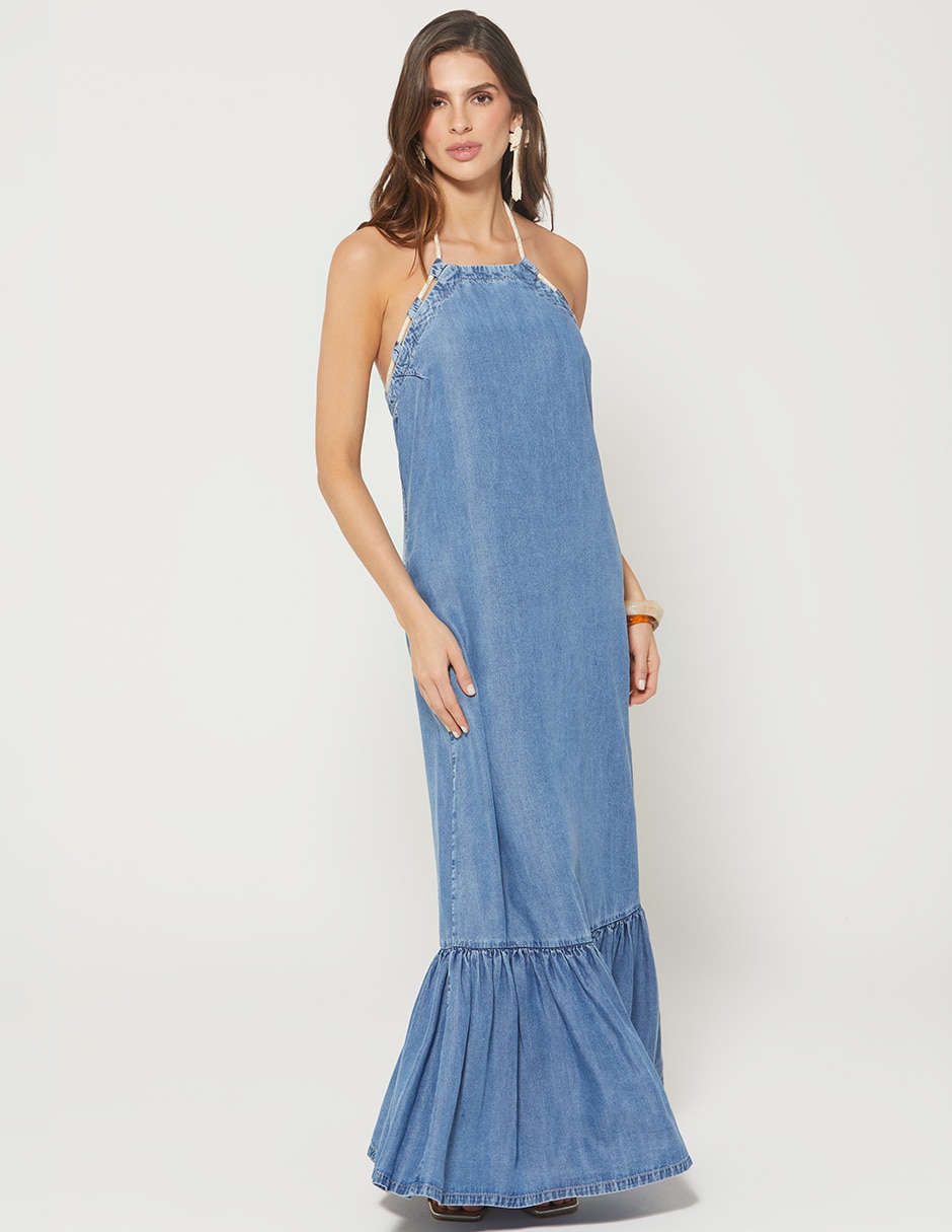 Vestido largo casual denim garden para mujer Vestido largo casual denim garden para mujer