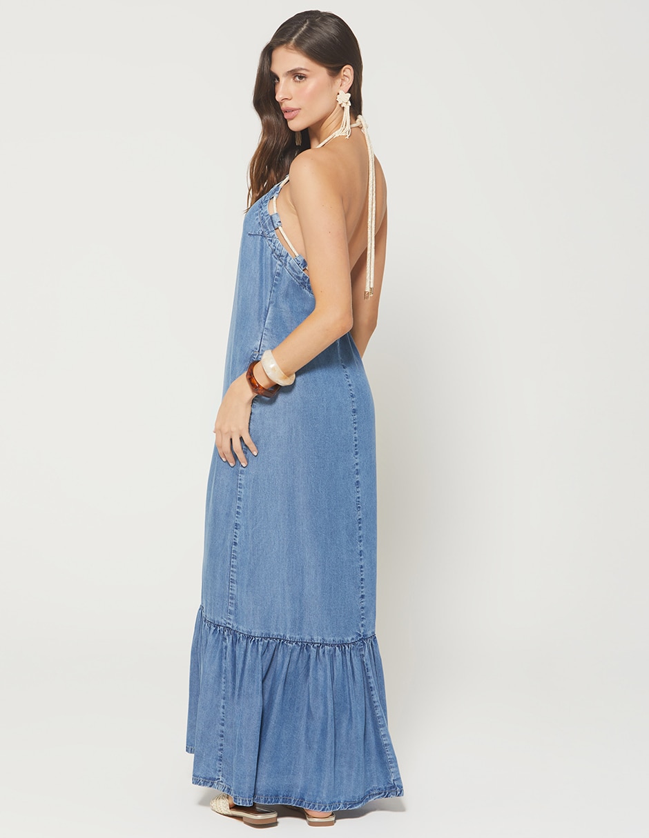 Vestido largo casual denim garden para mujer 4