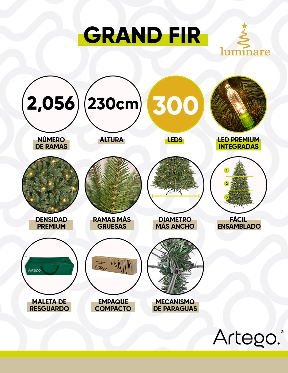 Árbol de navidad grand fir preiluminado de pvc con 300 luces