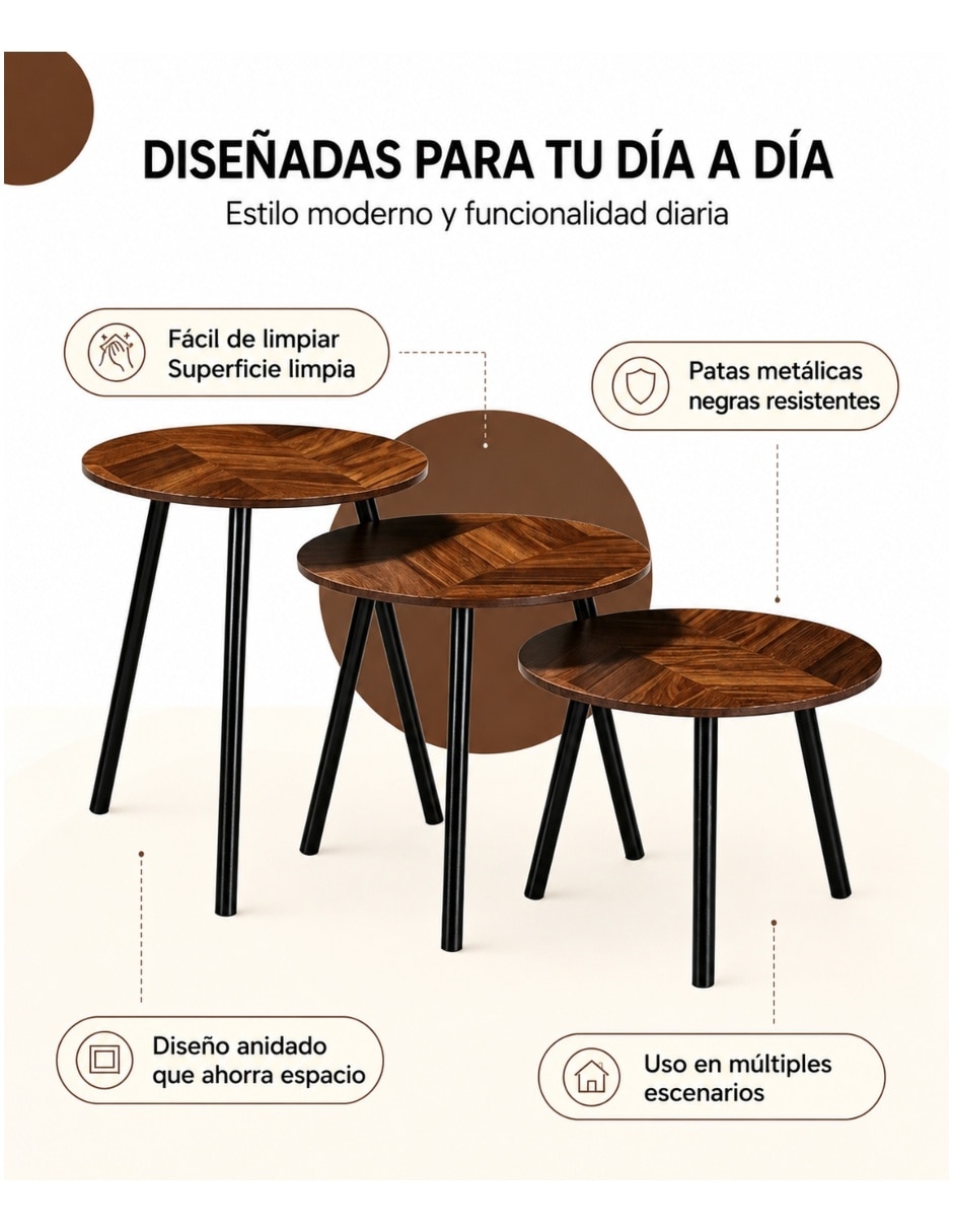 Juego de mesas para áreas múltiples de mdf 3 piezas 4