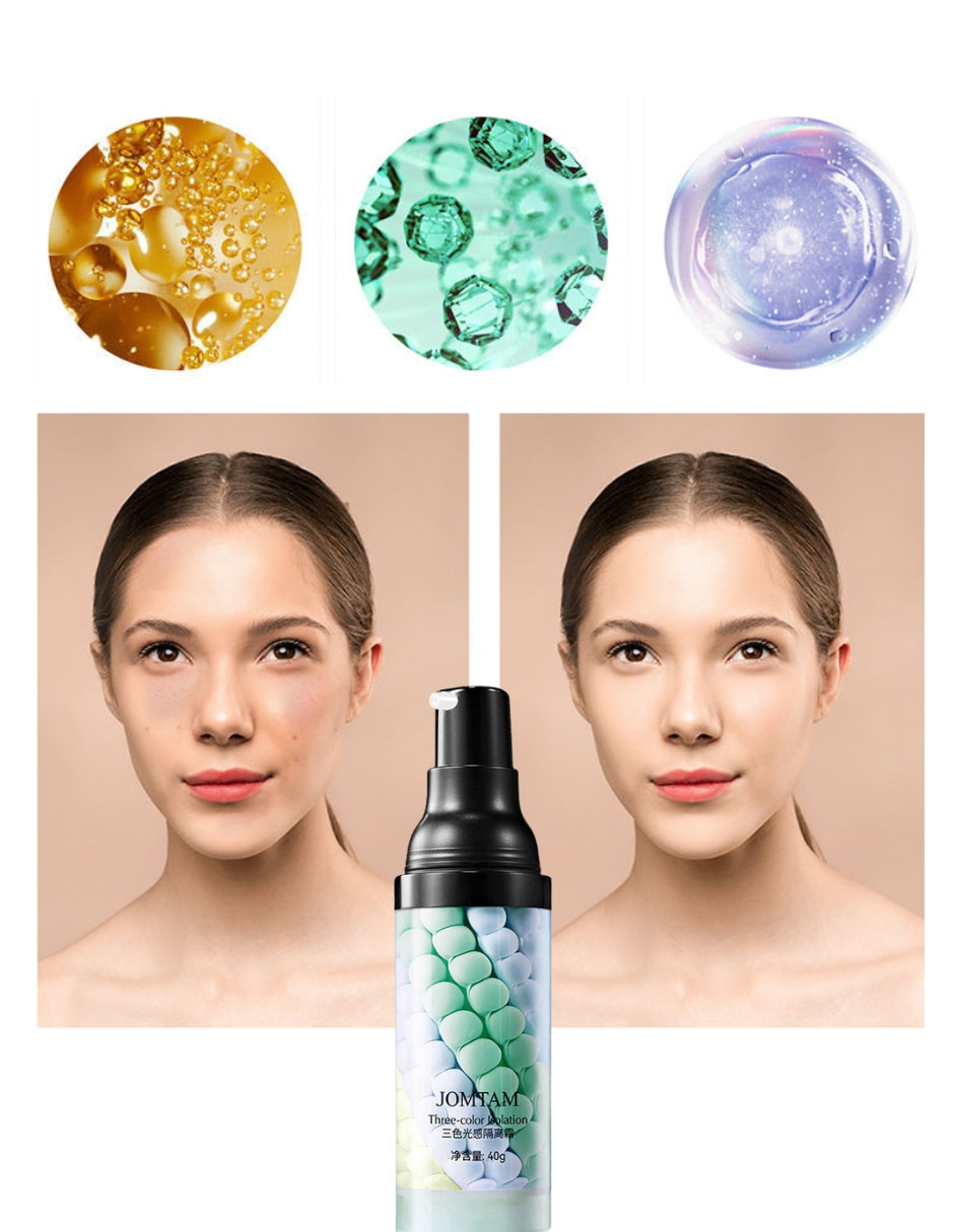 Primer maquillaje correctora de color 3 en 1 azul verde y turquesa