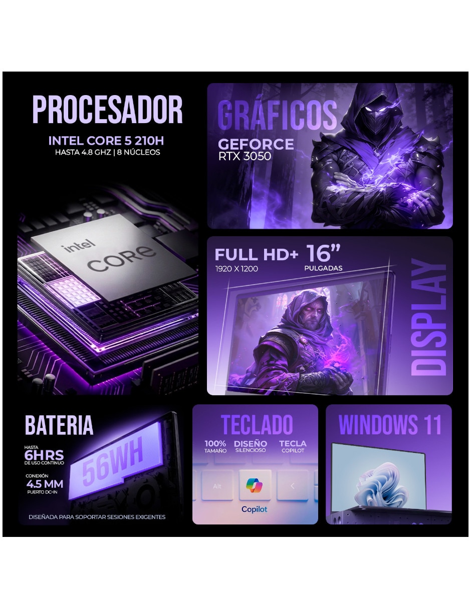 Laptop gamer 90NR0MZ6-M006X0 16 pulgadas Full HD+ Intel core 5 NVIDIA GeForce RTX 3050 16 GB RAM 512 GB SSD 3