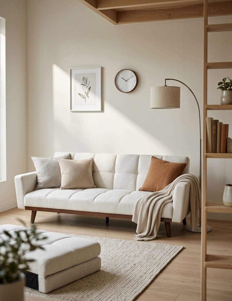 Sofá cama armable de madera y tela 5