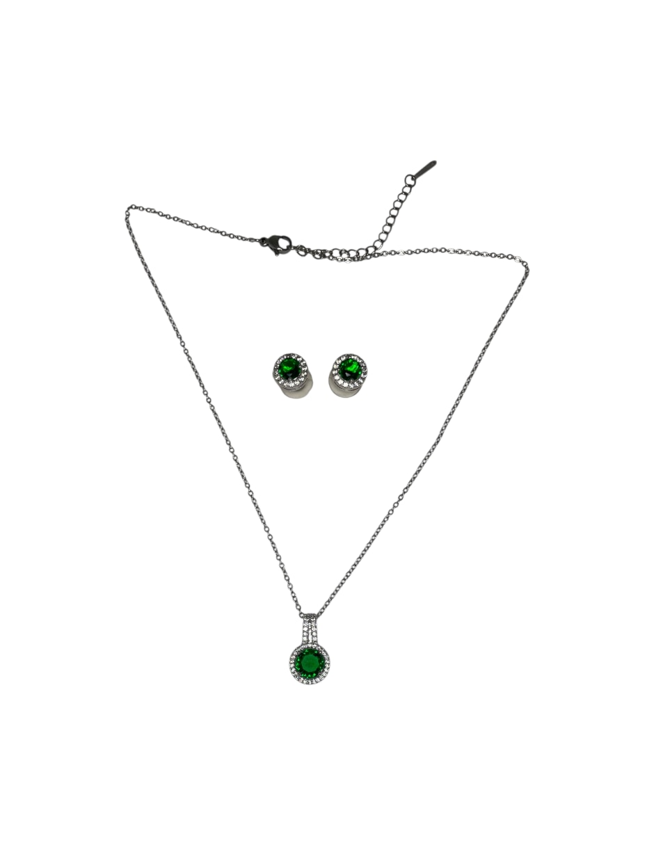 Aretes y collar de acero inoxidable zirconia